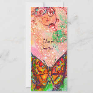 RED BUTTERFLY PINK FUCHSIA GOLD Floral Sweet 16 Invitation