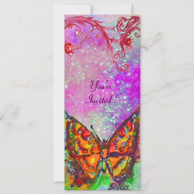 RED BUTTERFLY PINK PURPLE GOLD Floral Sweet 16 Invitation (Front)