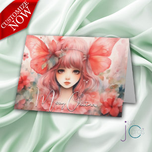 Red Butterfly Pixie Christmas Holiday Card
