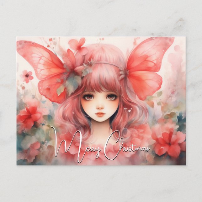 Red Butterfly Pixie   Holiday Postcard (Front)