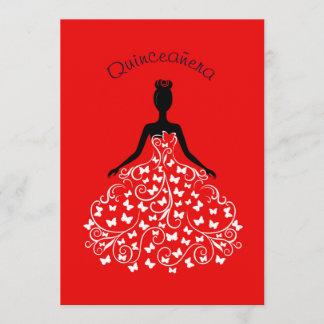 Red Butterfly Quinceanera Ball Gown Invitation
