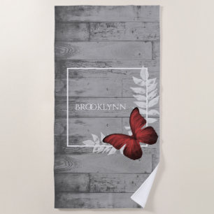 Red Butterfly Rustic Beach Towel