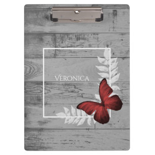 Red Butterfly Rustic Clipboard