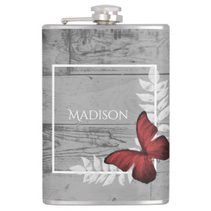 Red Butterfly Rustic Flask