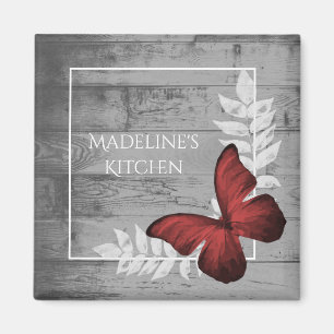 Red Butterfly Rustic Magnet