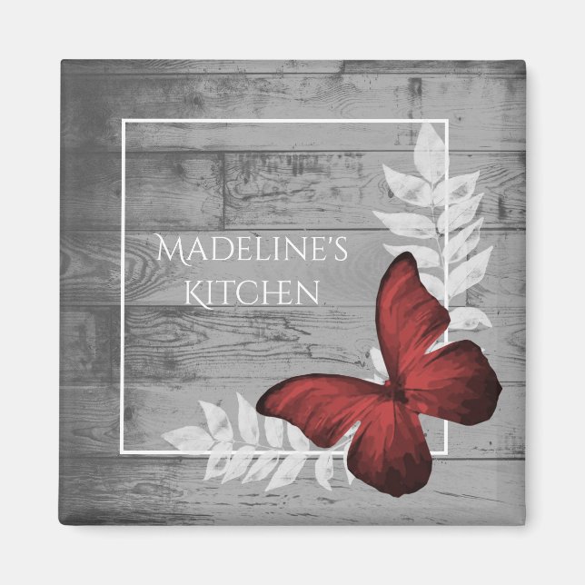 Red Butterfly Rustic Magnet (Front)