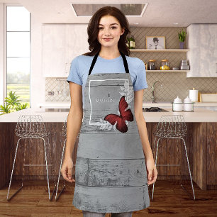 Red Butterfly Rustic Personalised Apron