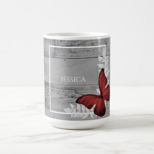 Red Butterfly Rustic Personalised Coffee Mug