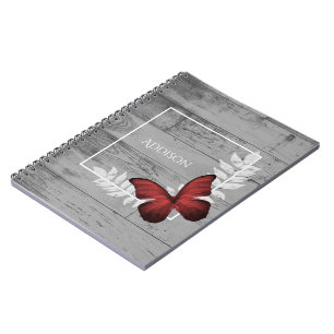 Red Butterfly Rustic Personalised Notebook