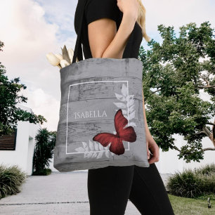 Red Butterfly Rustic Personalised Tote Bag