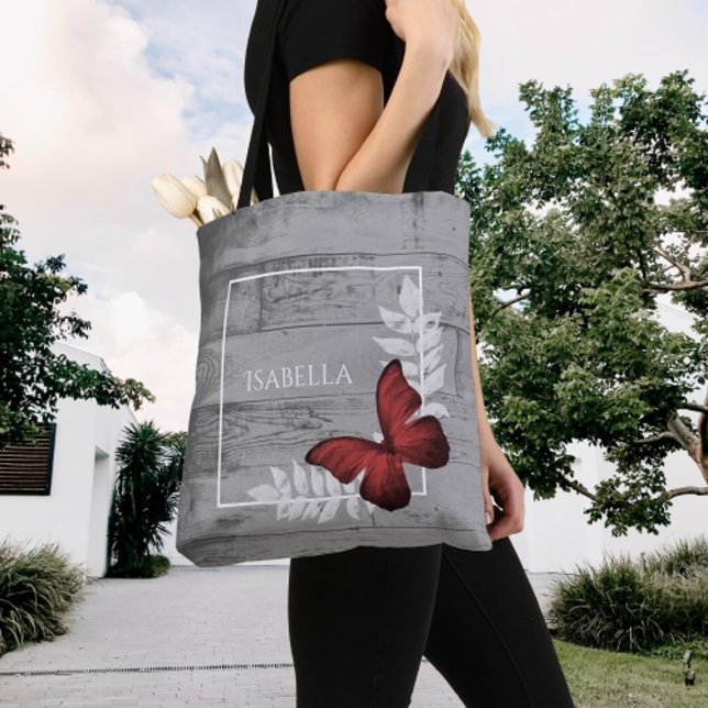 Red Butterfly Rustic Personalised Tote Bag (Red Butterfly Rustic Personalized Tote Bag)