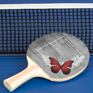 Red Butterfly Rustic Ping Pong Paddle