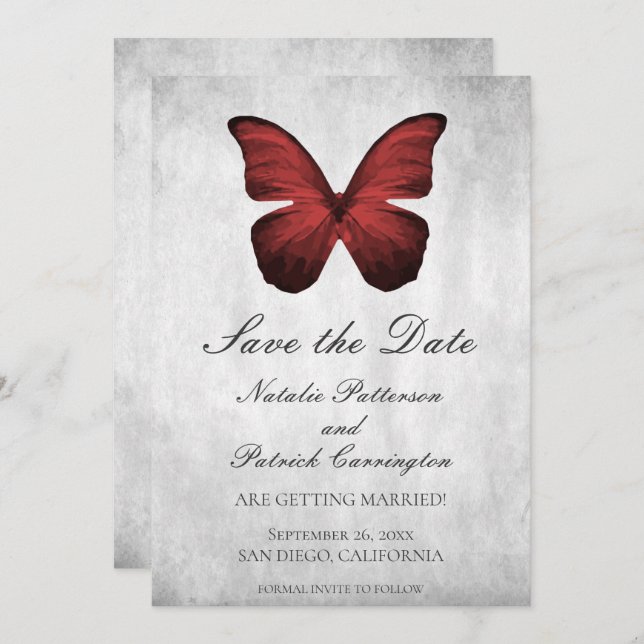 Red Butterfly Save the Date Invite (Front/Back)