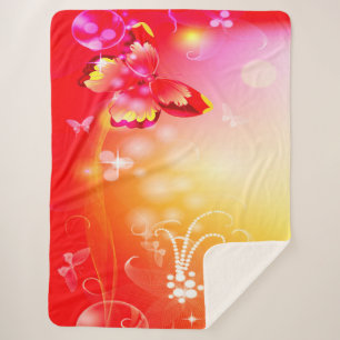 Red Butterfly Sherpa Blanket