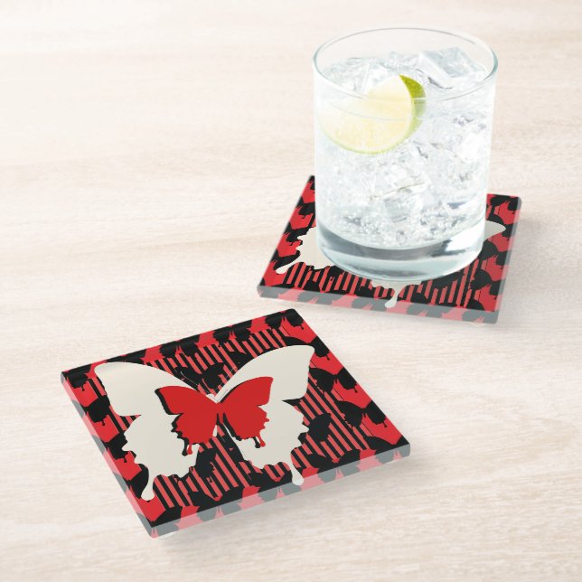 Red Butterfly Stripe Coaster (Angled)