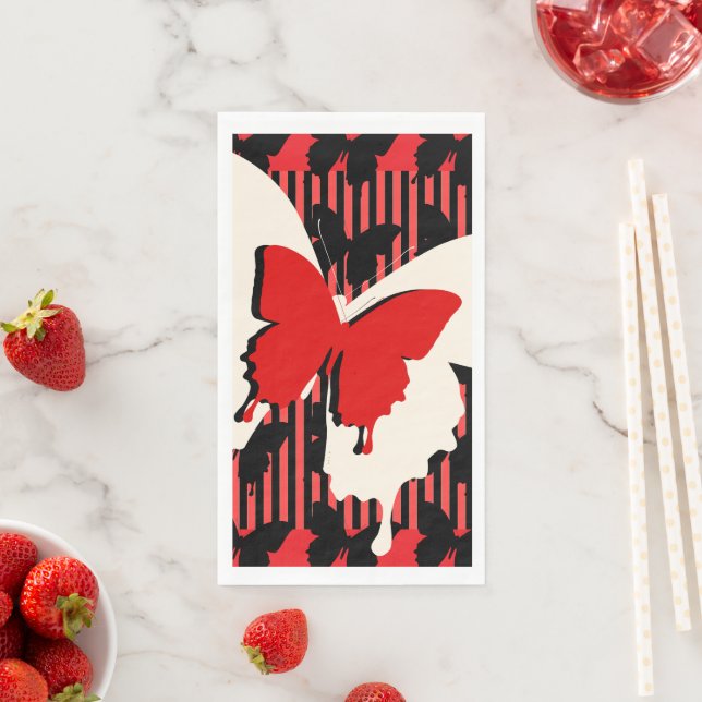 Red Butterfly Stripes Napkin (Insitu)