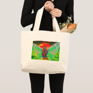 Red butterfly Sunset Large Tote Bag