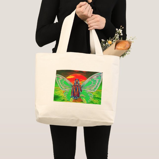 Red butterfly  Sunset Large Tote Bag (Front (Product))