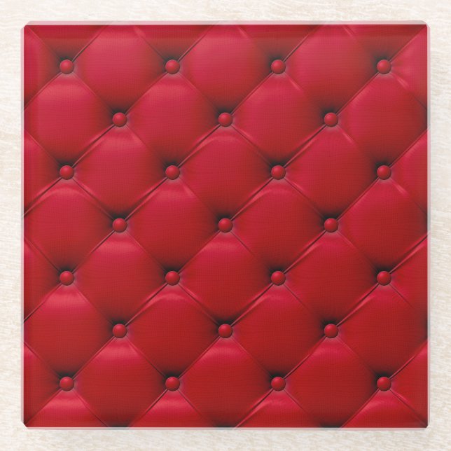 Red buttoned texture: repeating pattern. glass coaster (Front)