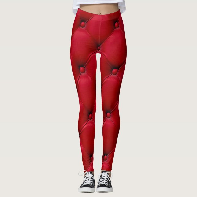 Red buttoned texture: repeating pattern. leggings (Front)
