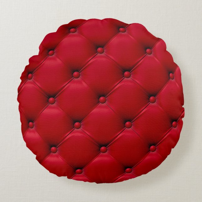 Red buttoned texture: repeating pattern. round cushion (Front)