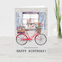 Red Bycycle with Flower Basket Summer Birthday
