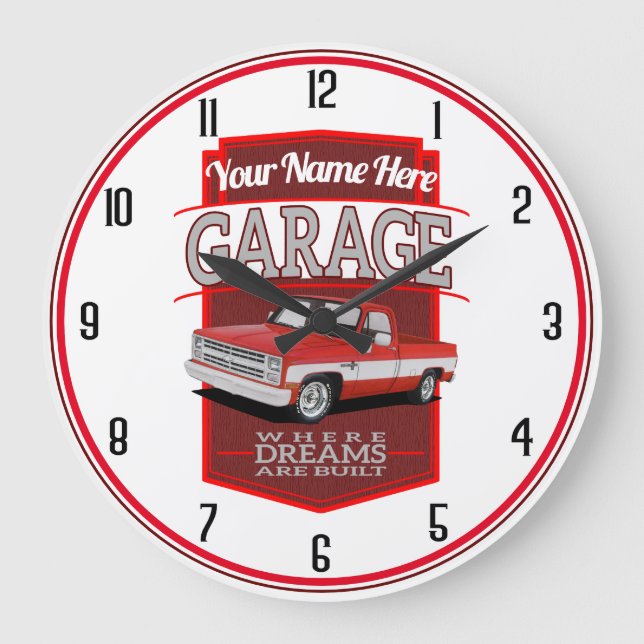 Red C10 Personalized Garage Large Clock (Front)