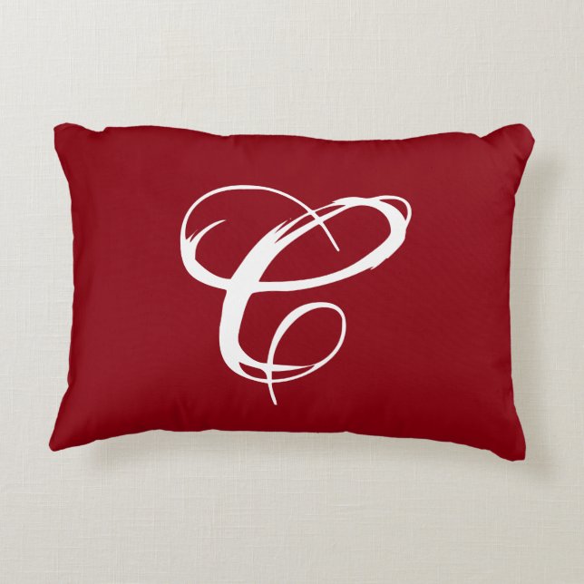 Red "C" Accent Pillow with Damask Back (Back)