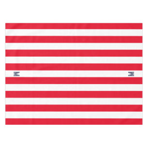 Red Cabana Stripe & Personalised Navy Monogram Tablecloth