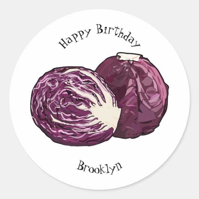 Red cabbage cartoon illustration classic round sticker (Front)