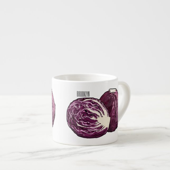 Red cabbage cartoon illustration  espresso cup (Front Right)