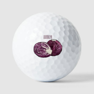 Red cabbage cartoon illustration  golf balls