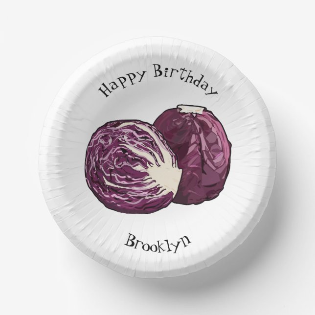 Red cabbage cartoon illustration paper plate (Front)