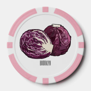 Red cabbage cartoon illustration poker chips
