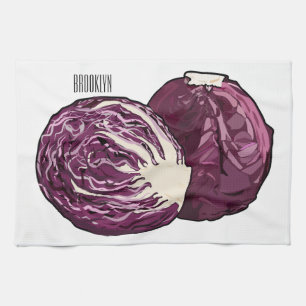 Red cabbage cartoon illustration tea towel