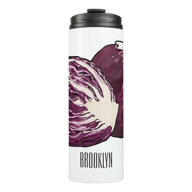 Red cabbage cartoon illustration  thermal tumbler (Front)