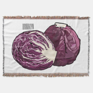 Red cabbage cartoon illustration throw blanket