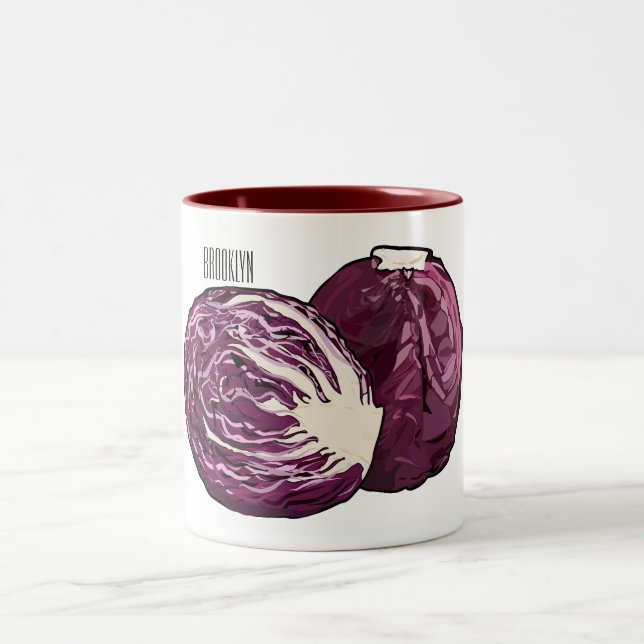 Red cabbage cartoon illustration  Two-Tone coffee mug (Center)