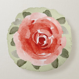 Red Cabbage Rose Round Pillow