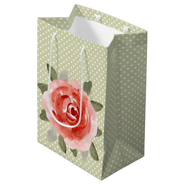 Red Cabbage Roses MEDIUM Gift Bags (Front Angled)
