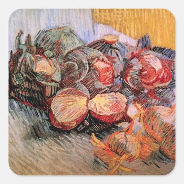 Red Cabbages and Onions by Vincent van Gogh Square Sticker (Front)