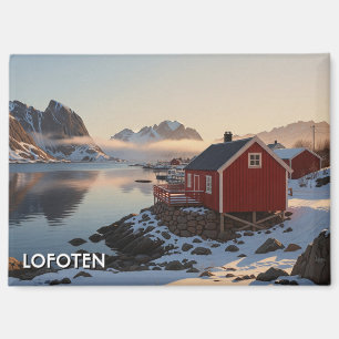 Red Cabin in Lofoten Norway Travel Magnet