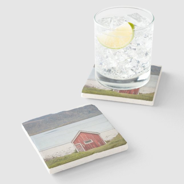 Red Cabin Ramberg Lofoten Stone Coaster (Side)