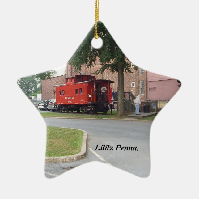 Red Caboose in Litiz Penna Christmas Ornament (Front)