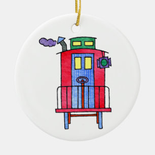 Red Caboose Wave Bye Bye Ceramic Tree Decoration
