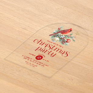 Red Cadinals Christmas Bouquet Retro Typography Acrylic Invitations