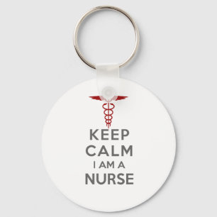 Red Caduceus Keep Calm I am a Nurse Key Ring