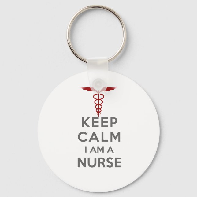 Red Caduceus Keep Calm I am a Nurse Key Ring (Front)