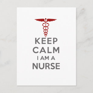 Red Caduceus Keep Calm I am a Nurse Postcard