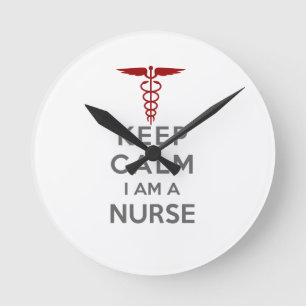 Red Caduceus Keep Calm I am a Nurse Round Clock